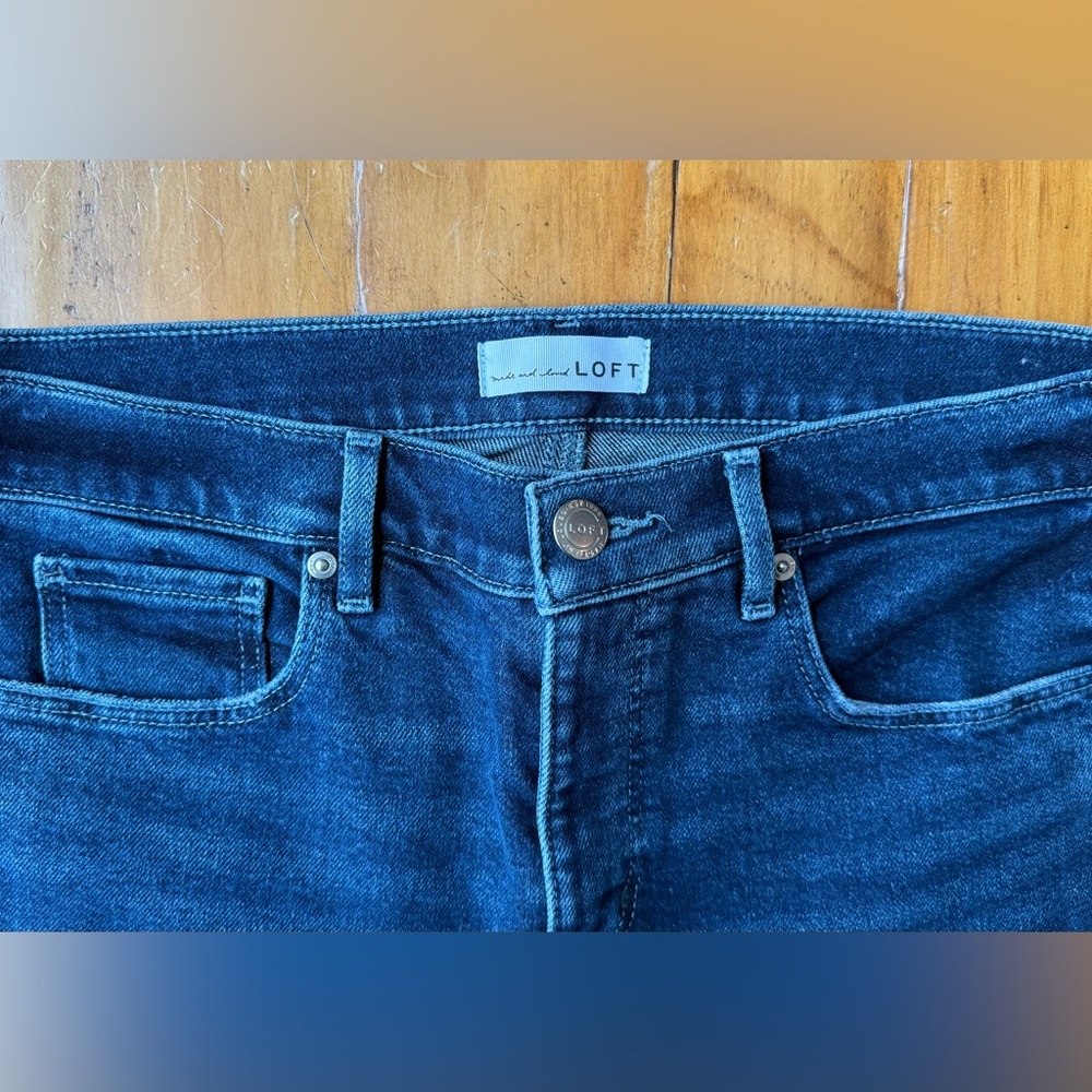 LOFT Dark Blue Raw-Hem Kick Crop High Waist Jeans Size 29, 8 - Picture 4 of 6